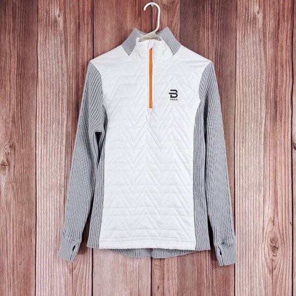 Bjorn Daehlie Womens Size XL Sweater Half Zip Comfy White Gray Wool Blend - Picture 2 of 15